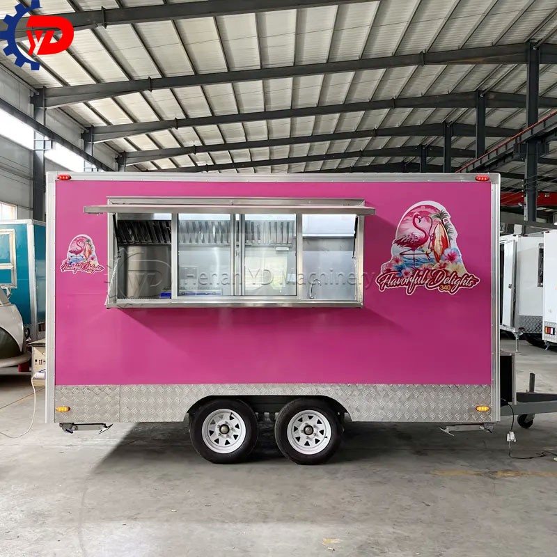13-foot beige single-window square food truck trailer for sale in New York, USA.