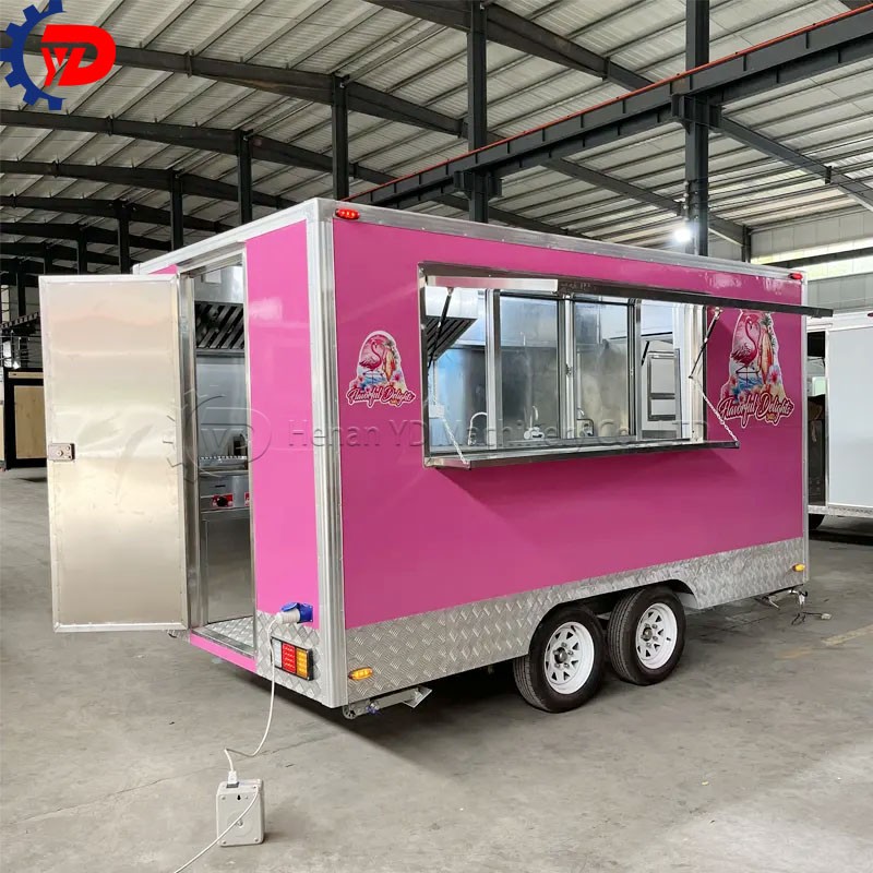 13-foot beige single-window square food truck trailer for sale in New York, USA.