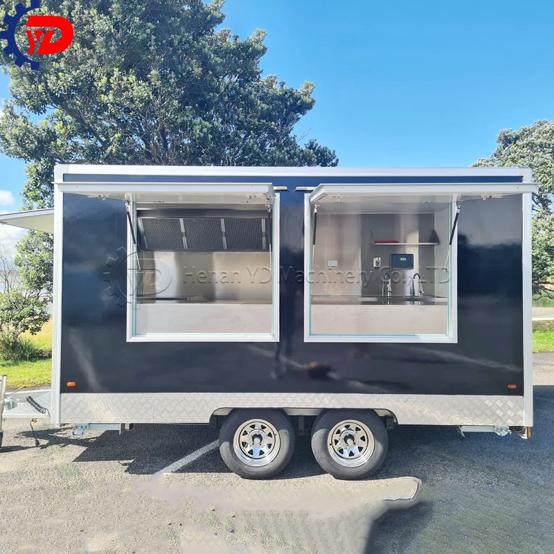 13ft Black Double-Window Multi-Functional BBQ Food Truck for Sale in the USA